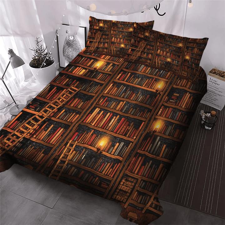 Book Lover Librarian Bedding Set Bookshelf With Candle Lights