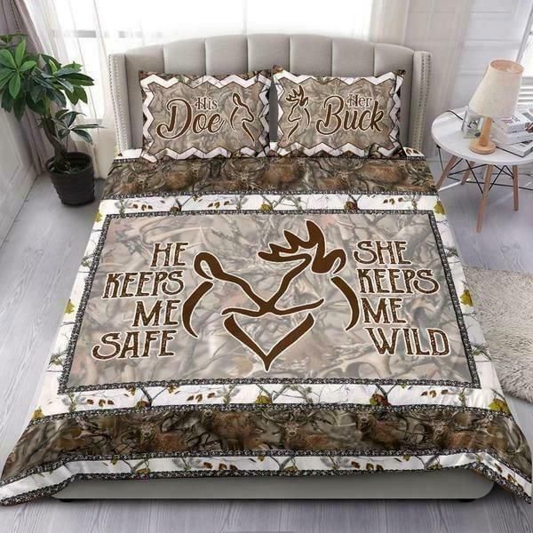 His Doe Her Buck Couple Bedding Set He Keeps Me Safe She Keeps Me Wild