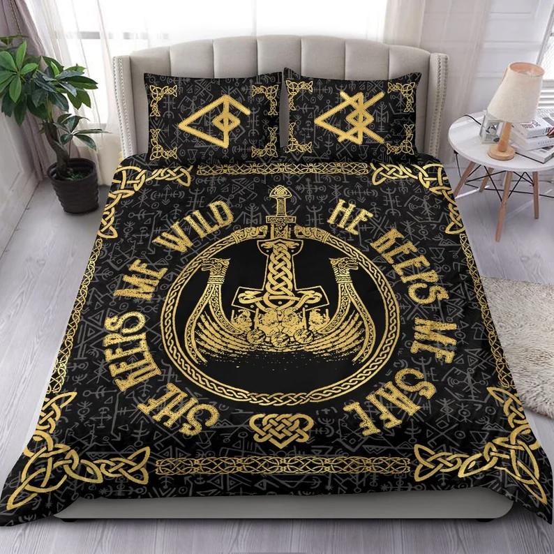 Viking Bedding Set She Keeps Me Wild He Keeps Me Safe