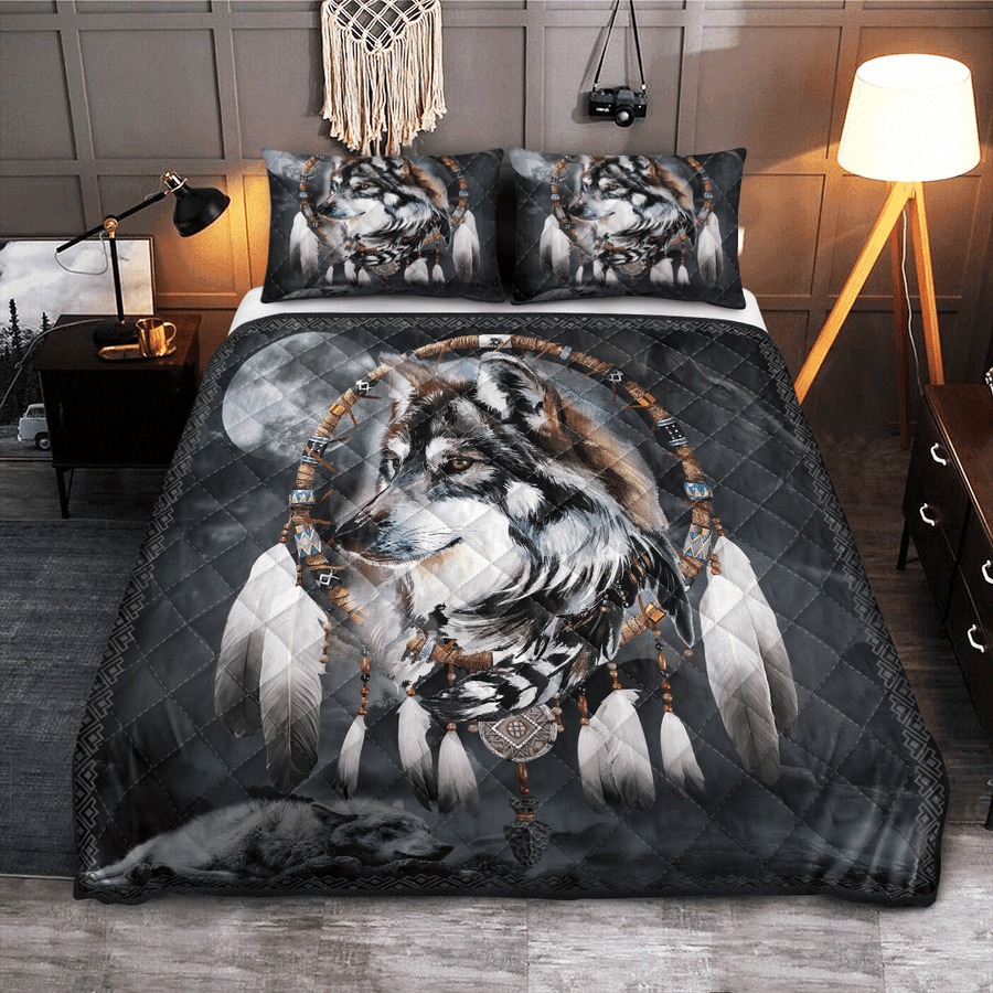 Wolf Dreamcatcher Native American Quilt Set